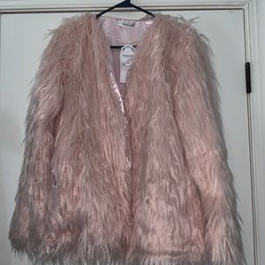 Pink faux fur coat